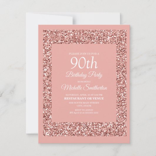 Roze Glitter Vrouwelijke 90ste Verjaardag Kaart (Voorkant)