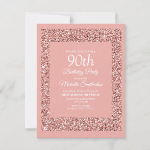 Roze Glitter Vrouwelijke 90ste Verjaardag Kaart