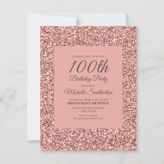 Roze Glitter Vrouwen 100ste Verjaardag Kaart (Voorkant)