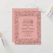 Roze Glitter Vrouwen 100ste Verjaardag Kaart (Voorkant / Achterkant in situ)