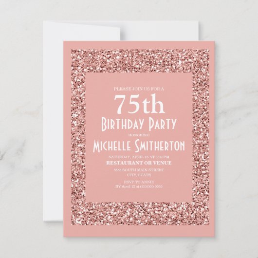 Roze Glitter Vrouwen 75e Verjaardag Kaart (Voorkant)