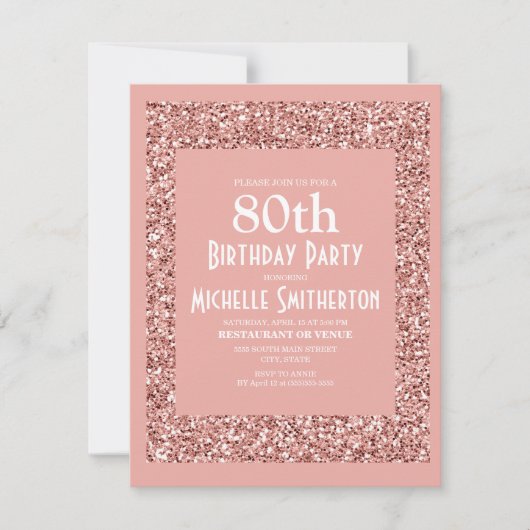 Roze Glitter Vrouwen 80ste Verjaardag Kaart (Voorkant)