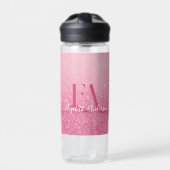 Roze Glitter Waterfles met aangepaste Initialen (Voorkant)