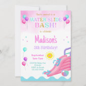 Roze Glitter Waterslide Bash Meisjes Verjaardag Ui Kaart (Voorkant)