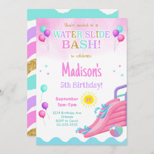Roze Glitter Waterslide Bash Meisjes Verjaardag Ui Kaart