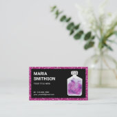 Roze glitter waterverf parfumfles visitekaartje (Staand voorkant)