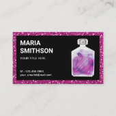 Roze glitter waterverf parfumfles visitekaartje (Voorkant)