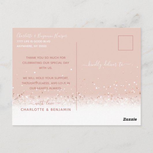 Roze Glitter Wedding Bedankt Briefkaart (Achterkant)