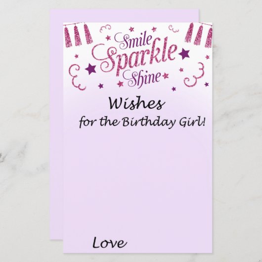 Roze glitter wenst het verjaardagsmeisje (Voorkant / Achterkant)