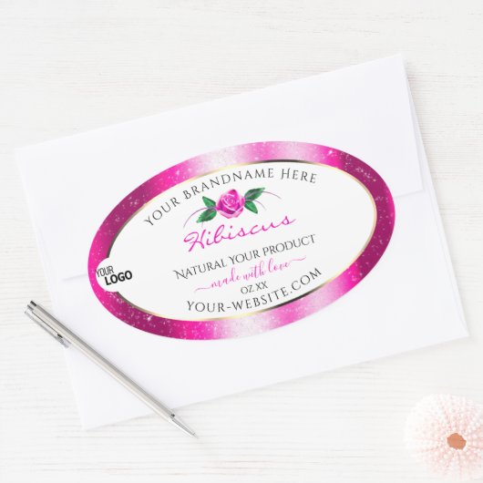 Roze Glitter White Product Labels Floral Roos Logo (Envelop)