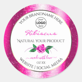 Roze Glitter White Product Labels Floral Roos Logo