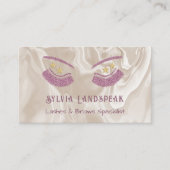 Roze Glitter Wimpers & Beige Crème Marmer Visitekaartje (Voorkant)