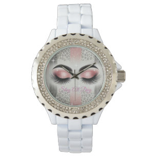 Roze glitter wimpers horloge