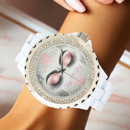 Roze glitter wimpers horloge