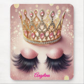 Roze Glitter Wimpers Kroon Custom Muismat (Voorkant)