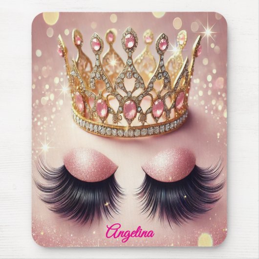 Roze Glitter Wimpers Kroon Custom Muismat (Voorkant)