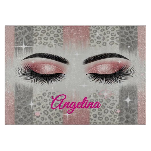 Roze glitter wimpers snijplank (Voorkant)