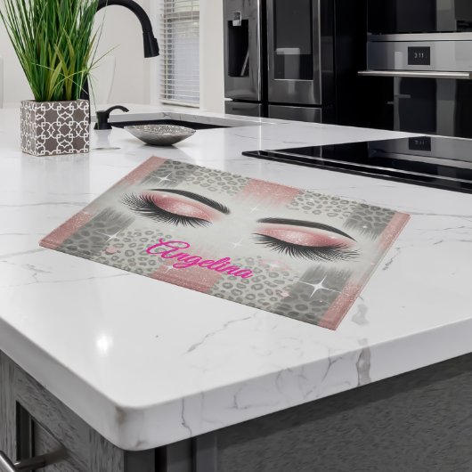 Roze glitter wimpers snijplank