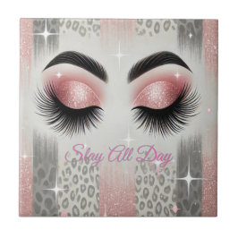 Roze glitter wimpers tegeltje