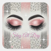 Roze glitter wimpers vierkante sticker (Voorkant)