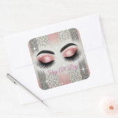 Roze glitter wimpers vierkante sticker (Envelop)