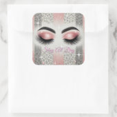 Roze glitter wimpers vierkante sticker (Tas)