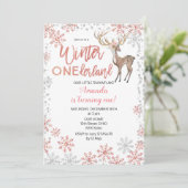 Roze Glitter Winter Birthday Uitnodiging (Staand voorkant)