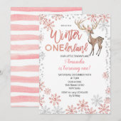 Roze Glitter Winter Birthday Uitnodiging (Voorkant / Achterkant)