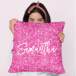 Roze glitter witte kwast lettertype kussen