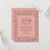 Roze Glitter Women's 100th Birthday Kaart (Voorkant / Achterkant in situ)