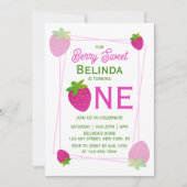 Roze Glitter Y2K Aardbei 1e Verjaardag Kaart (Voorkant)