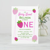 Roze Glitter Y2K Aardbei 1e Verjaardag Kaart (Staand voorkant)