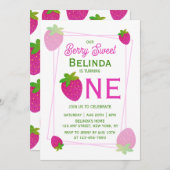 Roze Glitter Y2K Aardbei 1e Verjaardag Kaart (Voorkant / Achterkant)