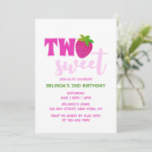 Roze Glitter Y2K Aardbei Twee Zoete 2e Verjaardag Kaart (Staand voorkant)