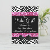 Roze Glitter Zebra Bow Baby shower Meisje Kaart (Staand voorkant)