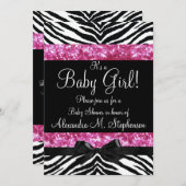 Roze Glitter Zebra Bow Baby shower Meisje Kaart (Voorkant / Achterkant)