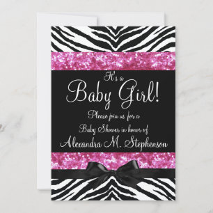 Roze Glitter Zebra Bow Baby shower Meisje Kaart