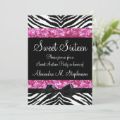 Roze Glitter Zebra Bow Sweet Sixteen Kaart (Staand voorkant)