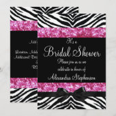 Roze Glitter Zebra Bow Vrijgezellenfeest Kaart (Voorkant / Achterkant)