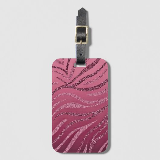 Roze Glitter Zebra Pattern Bagagelabel (Voorkant (verticaal))