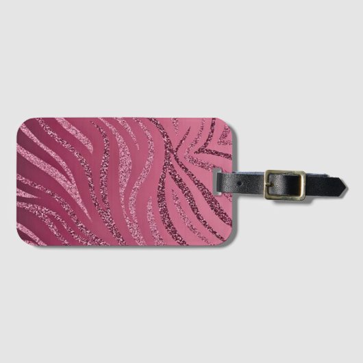 Roze Glitter Zebra Pattern Bagagelabel (Voorkant (horizontaal))