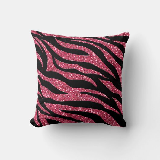 Roze Glitter Zebra Print Sierkussen (Voorkant)