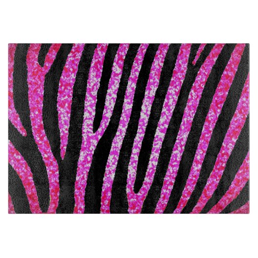 Roze glitter zebra strepen glazen snijplank (Voorkant)