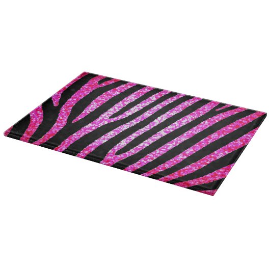 Roze glitter zebra strepen glazen snijplank (Hoek)