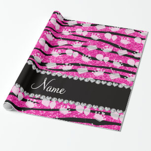 Roze glitter zebra strepen verjaardagstaart ballon cadeaupapier