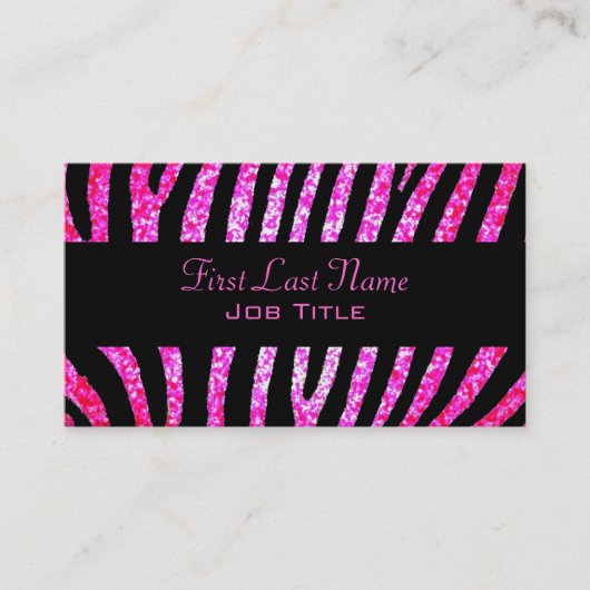 Roze glitter zebra strepen visitekaartjes (Voorkant)