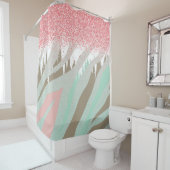 Roze Glitter Zebra Stripe Abstract Patroon Douchegordijn (In situ)