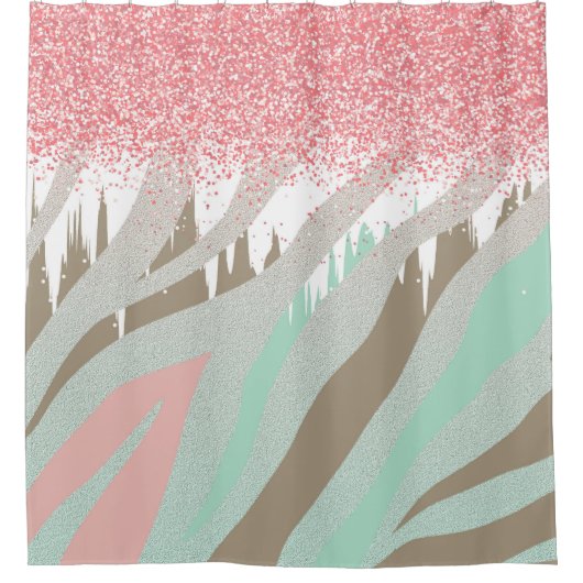 Roze Glitter Zebra Stripe Abstract Patroon Douchegordijn (Voorkant)