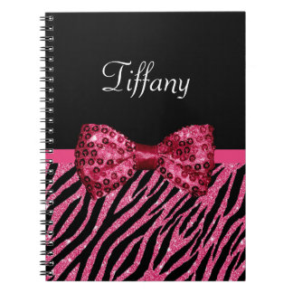 Roze Glitter Zebro Bow Naam Notitieboek