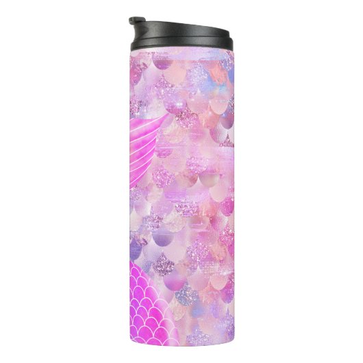 Roze Glitter Zeemeermin Staart Thermosbeker (Geroteerd rechts)
